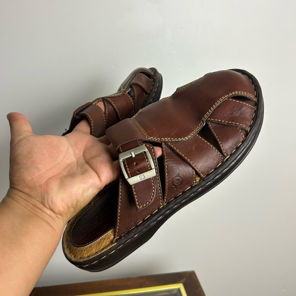 Born Brown Leather Fisherman Mule Sandals with Buckle